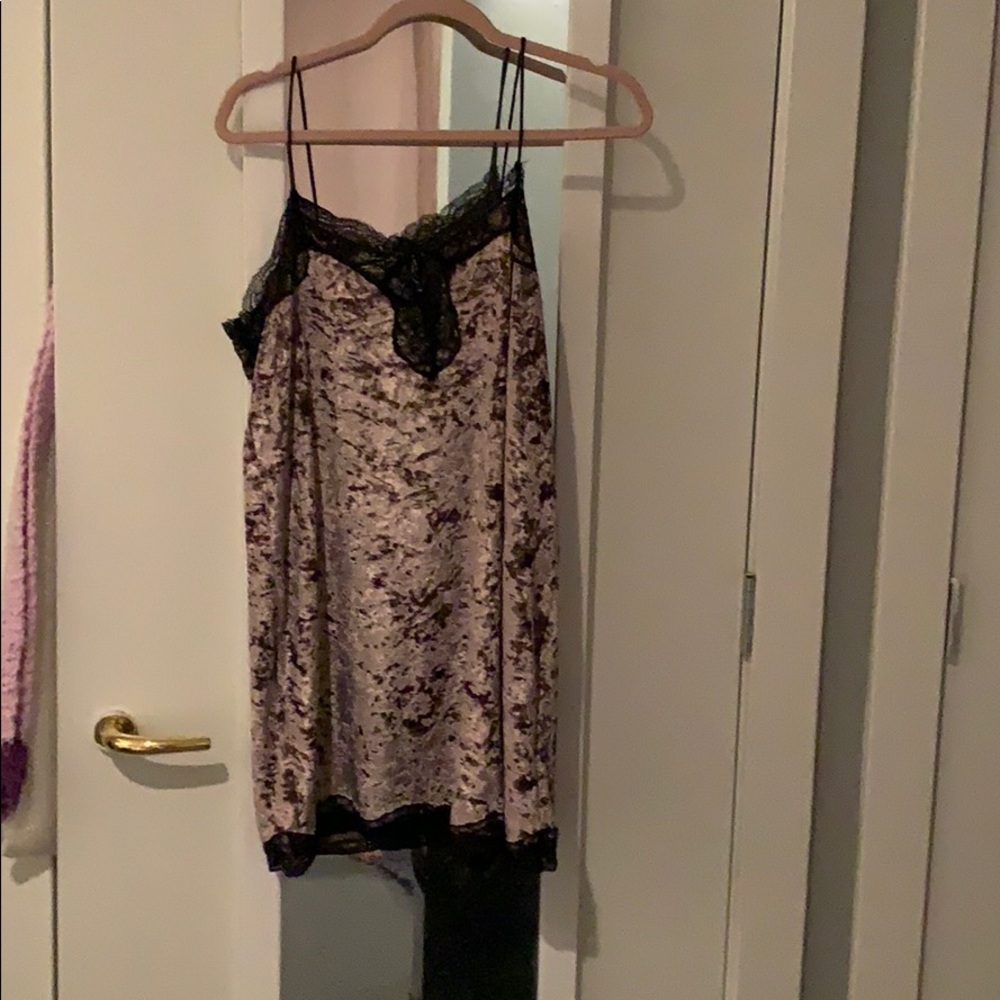 Spaghetti strap crushed velvet party dress.